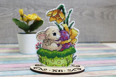 Cross Stitch Embroidery Kit with Fluffy Bunny Design, Beginner Friendly, MP Studia Set with Fabric, Threads, Needle, Chart and Instructions
