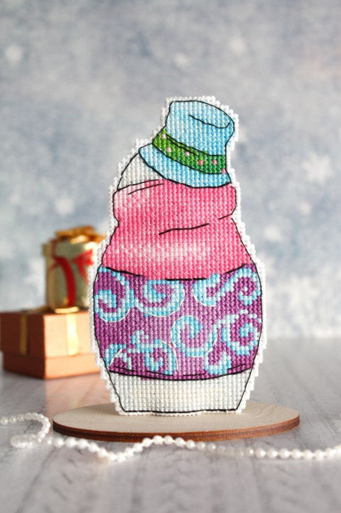 Christmas Cross Stitch Kit, Snowman with Presents, MP Studia, Aida Fabric, Cotton Threads, Winter Home Decor DIY Craft