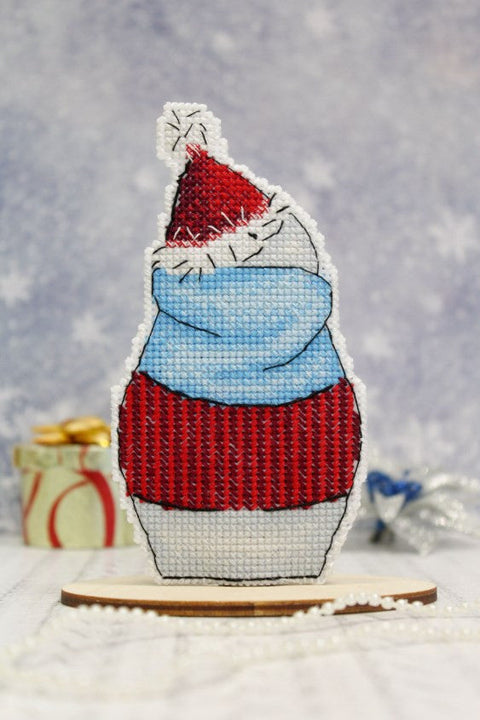 Christmas Cross Stitch Kit Snowman with Sweets, MP Studia Embroidery Set for Winter Home Decor and Framing