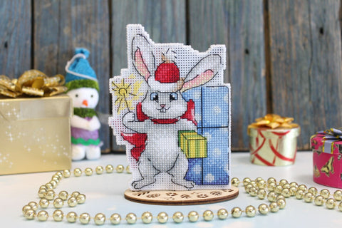 Christmas Cross Stitch Embroidery Kit, Gift Opening Design, MP Studia, Color Chart, Fabric, Threads, Needle and Instructions