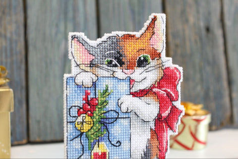 Christmas Cross Stitch Embroidery Kit, Gift Opening Design, MP Studia, Color Chart, Fabric, Threads, Needle and Instructions
