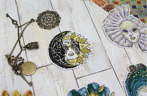 Cross Stitch Kit with Magnets, Venetian Masks, Multicolor DIY Craft Set by MP Studia for Refrigerator or Magnetic Board