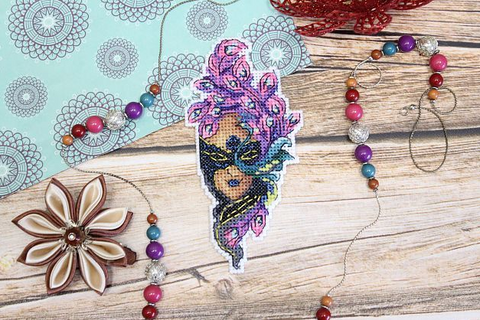Peacock Mask Cross Stitch Embroidery Kit with Peacock Motif, Aida Fabric, Cotton Threads, Blue Green Gold Palette, MP Studia