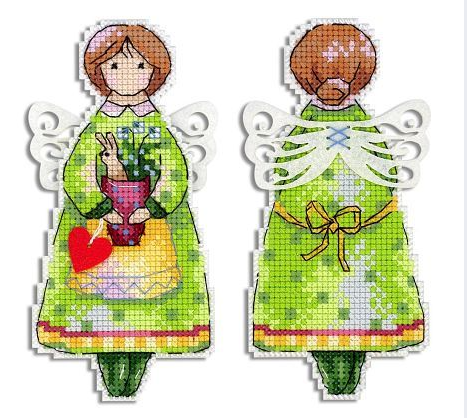 Cross Stitch Kit Spring Angel with Aida Canvas, Cotton Threads, Needle, Color Chart and Instructions by MP Studia