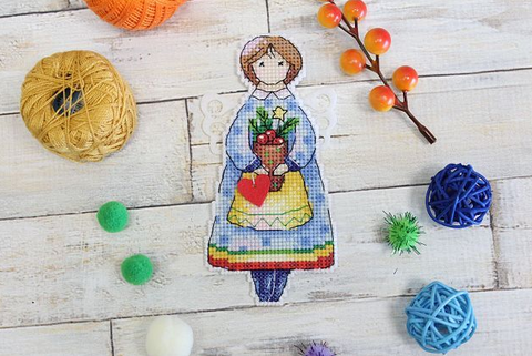 Winter Angel Cross Stitch Kit with Aida Fabric, Cotton Threads, Needle, Chart & Instructions by MP Studia