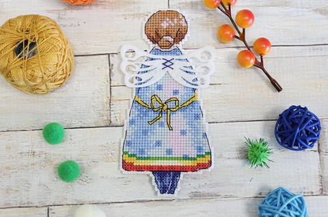 Winter Angel Cross Stitch Kit with Aida Fabric, Cotton Threads, Needle, Chart & Instructions by MP Studia