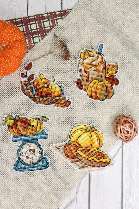 Autumn Pumpkin Plate Magnet Embroidery Kit, Cross Stitch DIY Craft Set by MP Studia