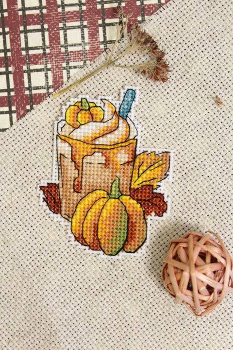 Autumn Pumpkin Plate Magnet Embroidery Kit, Cross Stitch DIY Craft Set by MP Studia