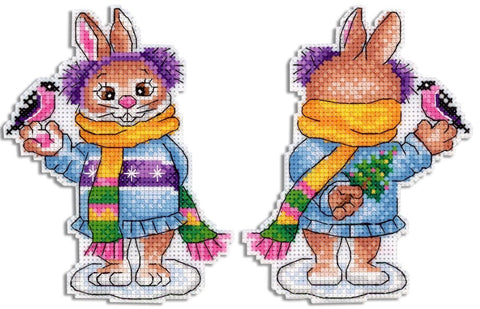 Cross Stitch Embroidery Kit with Rabbit and Bird Motif, MP Studia, Includes Threads, Fabric, Needle, Pattern and Instructions