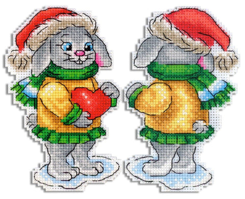 Cross Stitch Kit with Bunny and Heart Design, Aida Canvas, Cotton Floss, Beginner-Friendly, MP Studia, Nursery Wall Decor DIY Set