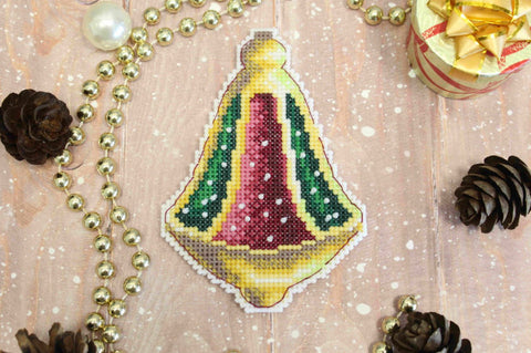 Christmas Cross Stitch Kit, Bell Tree Ornament, MP Studia Hanging Holiday Decor, Beginner-Friendly Craft Set
