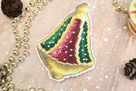 Christmas Cross Stitch Kit, Bell Tree Ornament, MP Studia Hanging Holiday Decor, Beginner-Friendly Craft Set