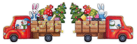 MP Studia Christmas Truck Cross Stitch Kit with Gifts, Embroidery Canvas, Cotton Threads, Needle, Pattern and Instructions
