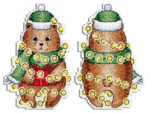 Christmas Teddy Bear Cross Stitch Kit, MP Studia, Aida Fabric, Cotton Threads, Embroidery Needle, Pattern and Instructions