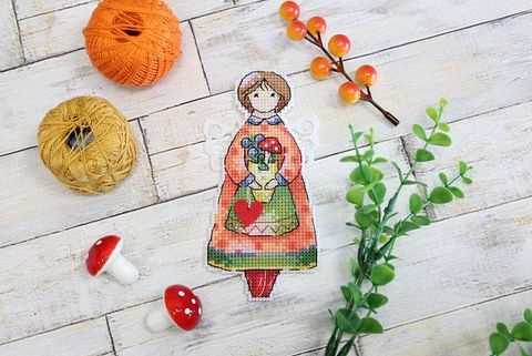 Autumn Angel Cross Stitch Kit, MP Studia, Cotton Threads, Embroidery Fabric, Needle and Clear Instructions, Beginner-Friendly Craft Set