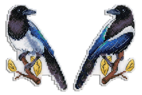 Cross Stitch Kit Magpie Bird, Complete Set with Aida Fabric, Cotton Thread, Needle, Chart and Instructions by MP Studia