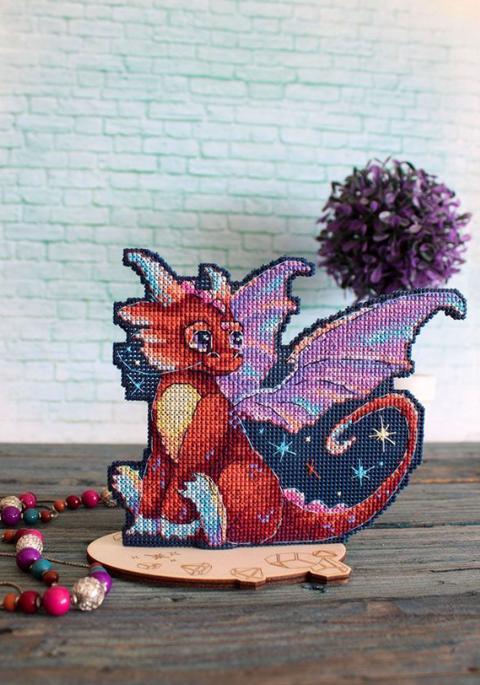 Cross Stitch Kit on Plastic Canvas, Night Dragon Design, MP Studia, 12 x 15 cm, Cotton Thread, Needle and Chart
