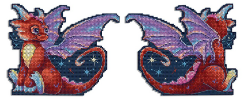 Cross Stitch Kit on Plastic Canvas, Night Dragon Design, MP Studia, 12 x 15 cm, Cotton Thread, Needle and Chart