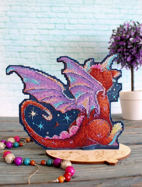 Cross Stitch Kit on Plastic Canvas, Night Dragon Design, MP Studia, 12 x 15 cm, Cotton Thread, Needle and Chart