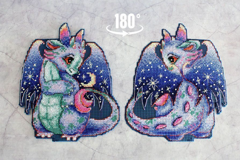 Cross Stitch Kit Moon Dragon Embroidery Set, 15×12 cm, Aida Fabric, Cotton Threads, Needle and Pattern by MP Studia