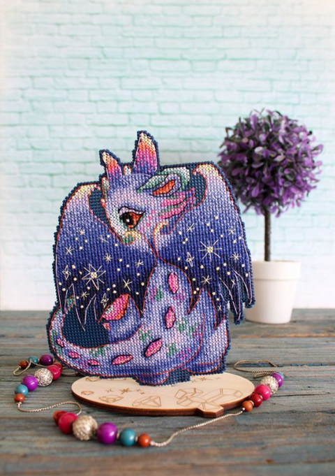 Cross Stitch Kit Moon Dragon Embroidery Set, 15×12 cm, Aida Fabric, Cotton Threads, Needle and Pattern by MP Studia