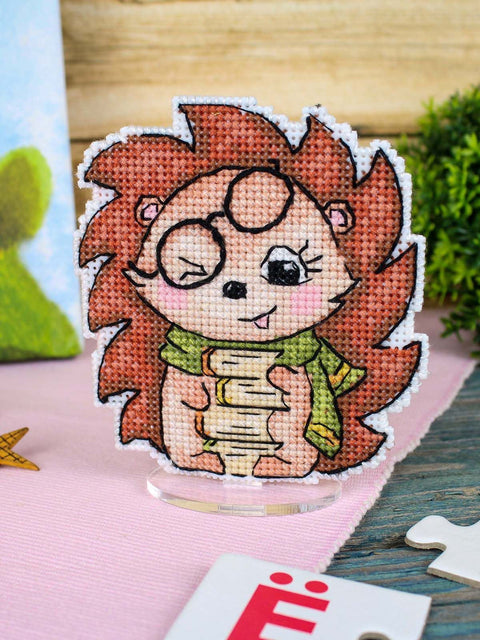 Hedgehog Cross Stitch Kit with Plastic Canvas, 10 x 9 cm, 14 Count, 13 Colors, MP Studia