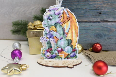 New Year Dragon Cross Stitch Kit on Plastic Canvas, MP Studia, 13×9 cm, Ornament, Pendant, Magnet or Holiday Decor