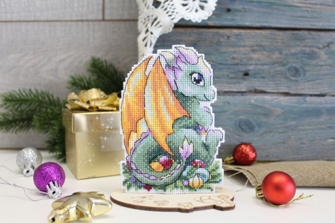 New Year Dragon Cross Stitch Kit on Plastic Canvas, MP Studia, 13×9 cm, Ornament, Pendant, Magnet or Holiday Decor