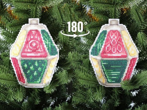 Christmas Lantern Cross Stitch Kit on Plastic Canvas, MP Studia, Multicolor DIY Holiday Ornament Set with Threads and Needle