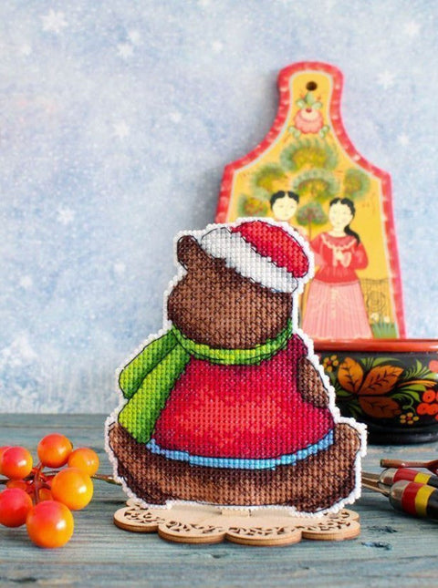 Cross Stitch Embroidery Kit with Teddy Bear and Treats, MP Studia, Aida Fabric, Cotton Threads, Beginner-Friendly Needlework Set