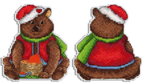 Cross Stitch Embroidery Kit with Teddy Bear and Treats, MP Studia, Aida Fabric, Cotton Threads, Beginner-Friendly Needlework Set