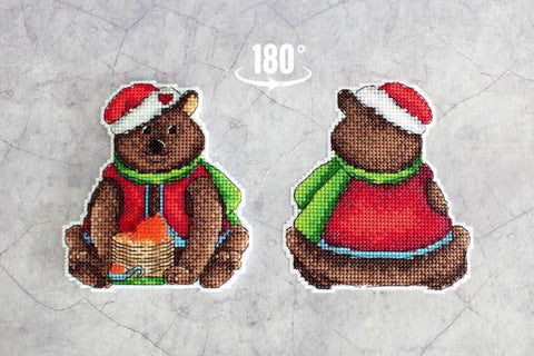 Cross Stitch Embroidery Kit with Teddy Bear and Treats, MP Studia, Aida Fabric, Cotton Threads, Beginner-Friendly Needlework Set
