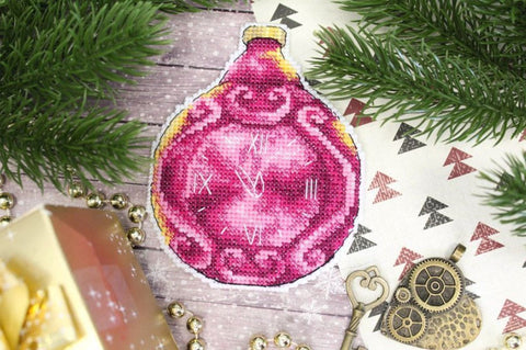 Cross Stitch Christmas Ornament Kit with Clock Motif, Perforated Plastic Canvas, Cotton Floss, MP Studia Needlework Set