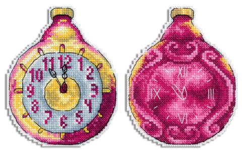 Cross Stitch Christmas Ornament Kit with Clock Motif, Perforated Plastic Canvas, Cotton Floss, MP Studia Needlework Set