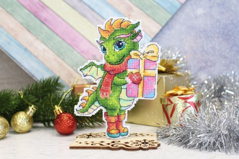 Cross Stitch Embroidery Kit for Beginners, Little Dragon Motif, MP Studia, Canvas, Threads, Needle and Instructions