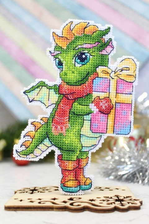 Cross Stitch Embroidery Kit for Beginners, Little Dragon Motif, MP Studia, Canvas, Threads, Needle and Instructions