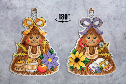 Cross Stitch Kit with Broom Amulet Motif, Multicolor Home Decor Embroidery Set by MP Studia, Beginner Friendly DIY Craft Kit