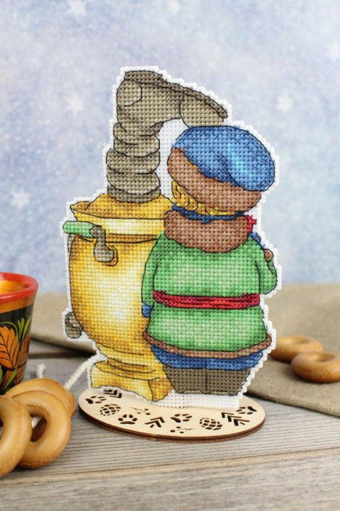 Samovar Cross Stitch Kit with Aida Fabric, Cotton Threads and Needle, MP Studia Home Decor Embroidery Set