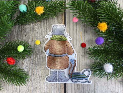 Cross Stitch Kit with Winter Boy Design on Plastic Canvas, Cotton Floss, Needle and Color Chart, MP Studia