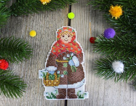 Winter Girl Cross Stitch Kit on Plastic Canvas, MP Studia, Cotton Threads, Needle, Chart and Instructions
