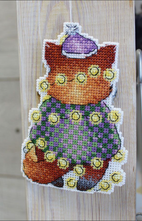 Christmas Fox Cross Stitch Kit on Plastic Canvas, MP Studia, Cotton Threads, Ornament, Magnet or Keychain Project