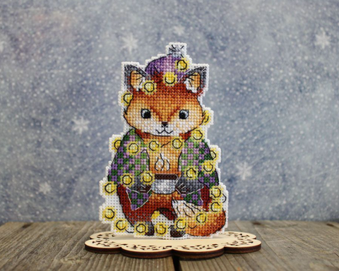 Christmas Fox Cross Stitch Kit on Plastic Canvas, MP Studia, Cotton Threads, Ornament, Magnet or Keychain Project