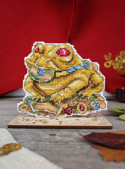 Cross Stitch Kit with Money Toad Design, Aida Canvas, Embroidery Threads, Needle and Pattern by MP Studia