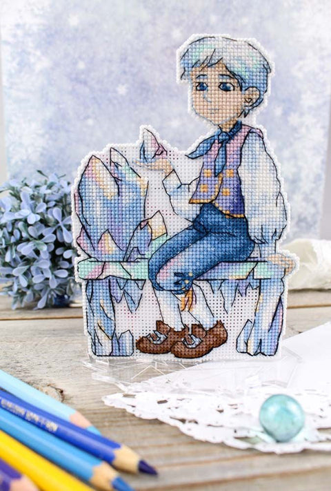 Cross Stitch Kit, Guy with a Cold Heart Winter Design, Aida Canvas, Cotton Floss, Needle, Pattern & Instructions, MP Studia