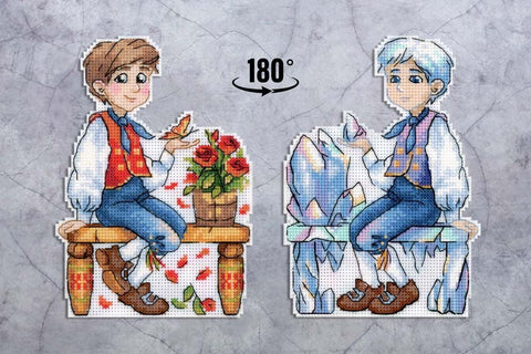 Cross Stitch Kit, Guy with a Cold Heart Winter Design, Aida Canvas, Cotton Floss, Needle, Pattern & Instructions, MP Studia