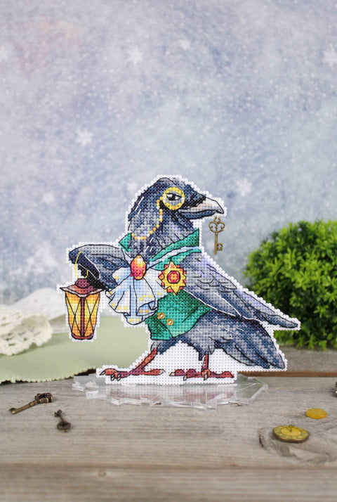 Cross Stitch Kit with Crow Design, MP Studia, Aida Canvas, Cotton Threads, Needle, Pattern and Instructions, Dark Tones