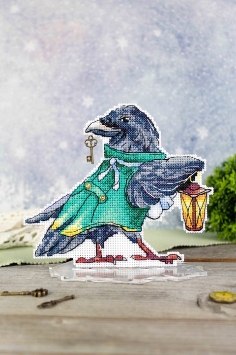 Cross Stitch Kit with Crow Design, MP Studia, Aida Canvas, Cotton Threads, Needle, Pattern and Instructions, Dark Tones