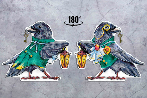 Cross Stitch Kit with Crow Design, MP Studia, Aida Canvas, Cotton Threads, Needle, Pattern and Instructions, Dark Tones