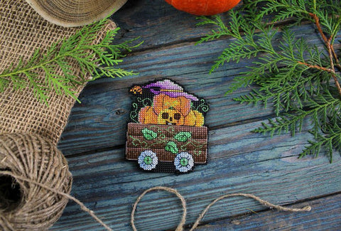 Pumpkin Cart Cross Stitch Kit, Autumn Decor, MP Studia, Aida Canvas, Cotton Threads, Medium Difficulty, Framing Project