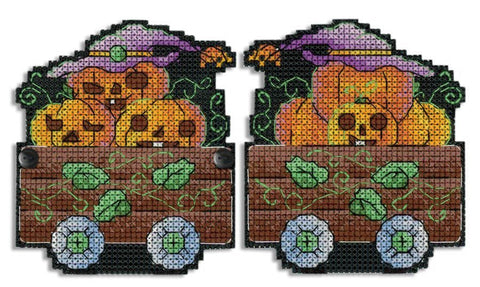 Pumpkin Cart Cross Stitch Kit, Autumn Decor, MP Studia, Aida Canvas, Cotton Threads, Medium Difficulty, Framing Project